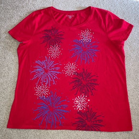 size Petite XL, bust up to 44” inches, patriotic fireworks 💥 shirt, like new co - Picture 11 of 11